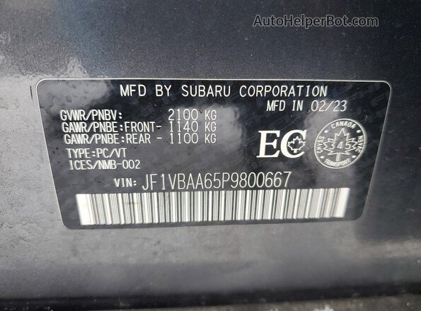 JF1VBAA65P9800667 2023 SUBARU WRX Gray ძრავის განყოფილების ხედი