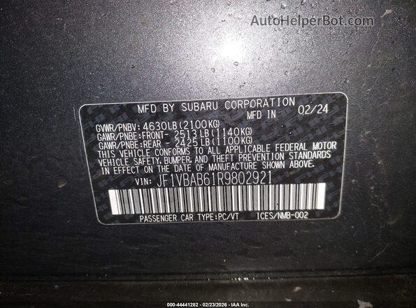 JF1VBAB61R9802921 2024 SUBARU WRX Gray Вид підкапотного простору