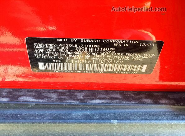 JF1VBAF61P9824148 2023 SUBARU WRX Red ძრავის განყოფილების ხედი