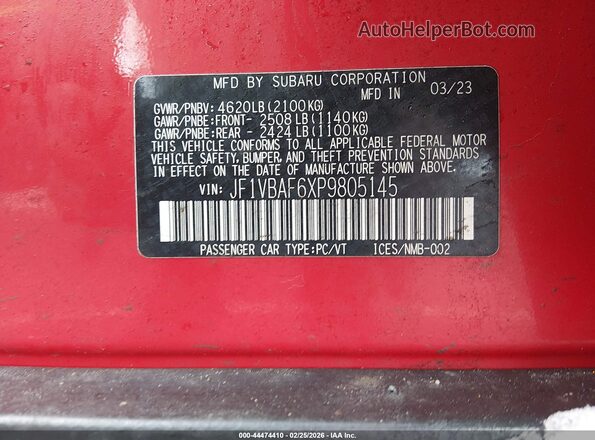 JF1VBAF6XP9805145 2023 SUBARU WRX Красный Вид подкапотного пространства