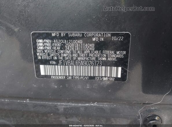 JF1VBAL65N9026723 2022 SUBARU WRX Серый Вид подкапотного пространства