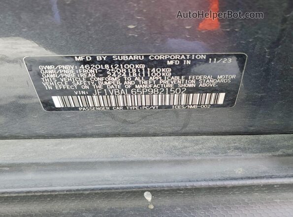 JF1VBAL65P9821502 2023 SUBARU WRX Charcoal Vista del compartimento del motor