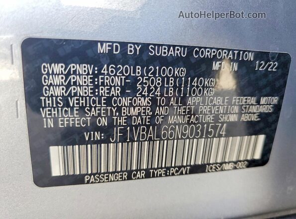 JF1VBAL66N9031574 2022 SUBARU WRX Silver Engine compartment view