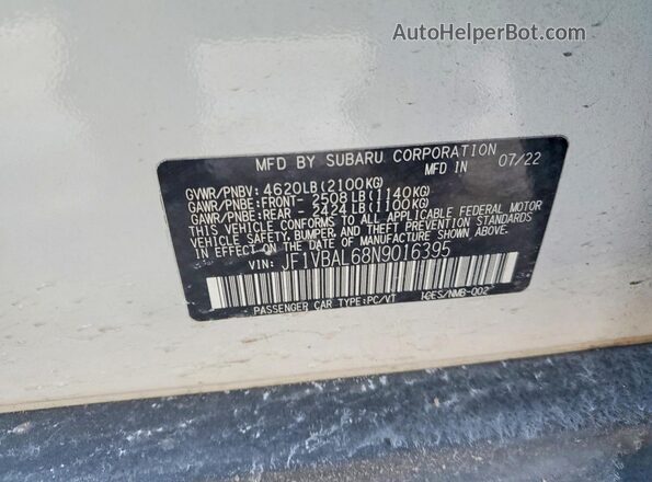 JF1VBAL68N9016395 2022 SUBARU WRX White Vista del compartimento del motor