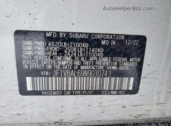 JF1VBAL69N9030743 2022 SUBARU WRX White Vista del compartimento del motor
