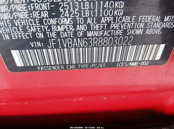 JF1VBAN63R8803022 2024 SUBARU WRX Red Widok komory silnika
