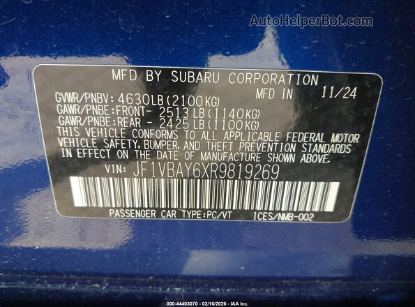 JF1VBAY6XR9819269 2024 SUBARU WRX Blue 