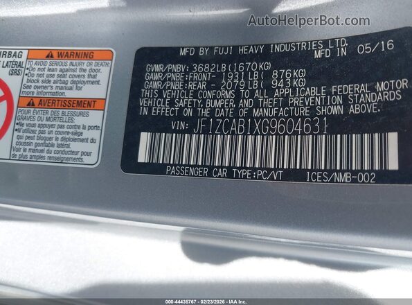 JF1ZCAB1XG9604631 2016 SUBARU BRZ Silver Widok komory silnika