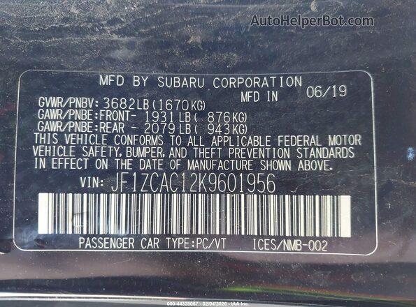 JF1ZCAC12K9601956 2019 SUBARU BRZ Black Вид підкапотного простору