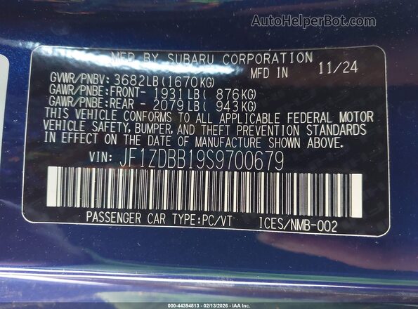 JF1ZDBB19S9700679 2025 SUBARU BRZ Blue Engine compartment view