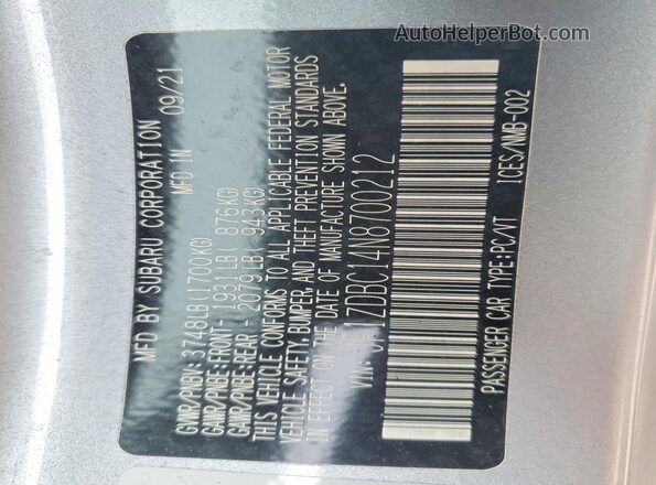 JF1ZDBC14N8700212 2022 SUBARU BRZ Silver 