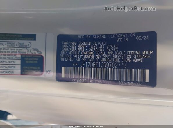 JF1ZDBE12R9702778 2024 SUBARU BRZ White Engine compartment view
