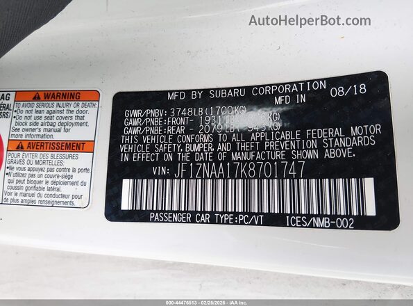 JF1ZNAA17K8701747 2019 TOYOTA 86 White 