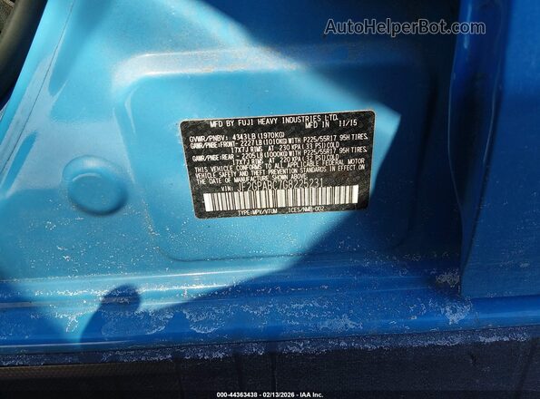 JF2GPABC7G8225231 2016 SUBARU CROSSTREK Blue 
