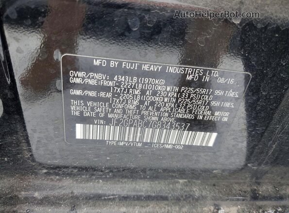 JF2GPABC7G8343537 2016 SUBARU CROSSTREK Black VIN sticker view