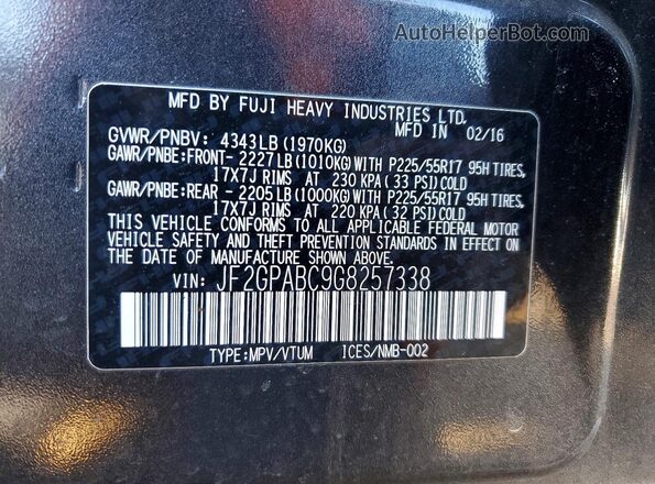 JF2GPABC9G8257338 2016 SUBARU CROSSTREK Gray Vista del compartimento del motor