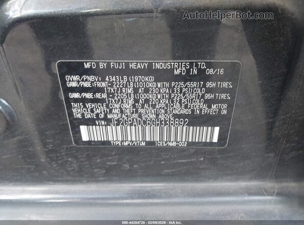 JF2GPADC6GH338892 2016 SUBARU CROSSTREK Серый Вид подкапотного пространства