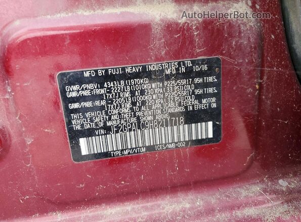 JF2GPALC9H8211718 2017 SUBARU CROSSTREK Red Вид наклейки з VIN-кодом