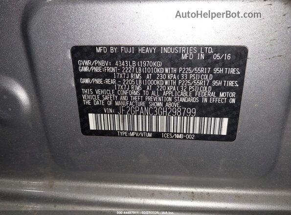 JF2GPANC3GH298799 2016 SUBARU CROSSTREK Silver Vista del compartimento del motor
