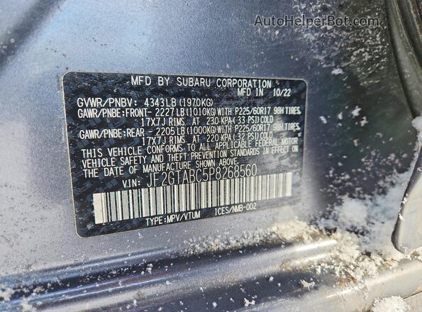 JF2GTABC5P8268560 2023 SUBARU CROSSTREK Gray Widok komory silnika
