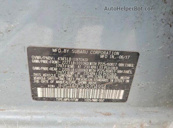 JF2GTADC9J8204994 2018 SUBARU CROSSTREK Blue Vista del compartimento del motor