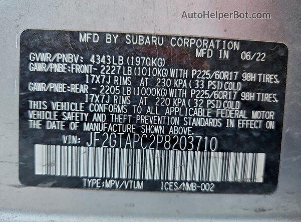 JF2GTAPC2P8203710 2023 SUBARU CROSSTREK Silver ძრავის განყოფილების ხედი
