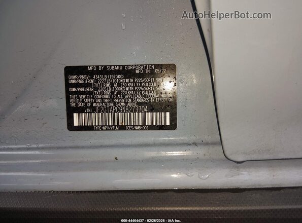 JF2GTAPC9N8273704 2022 SUBARU CROSSTREK Light Blue Вид підкапотного простору