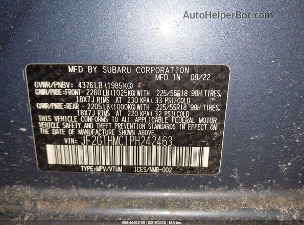 JF2GTHMC1PH242463 2023 SUBARU CROSSTREK Blue Vista del compartimento del motor