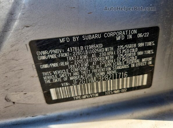 JF2GTHMC3P8211716 2023 SUBARU CROSSTREK Silver Widok naklejki z numerem VIN