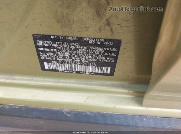 JF2GTHMC5PH241445 2023 SUBARU CROSSTREK Green ძრავის განყოფილების ხედი