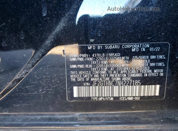 JF2GTHNC7NH227185 2022 SUBARU CROSSTREK Black Widok komory silnika