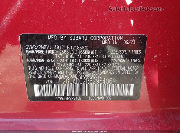 JF2GUADC2R8295406 2024 SUBARU CROSSTREK Red Շարժիչի բաժամունքի տեսք