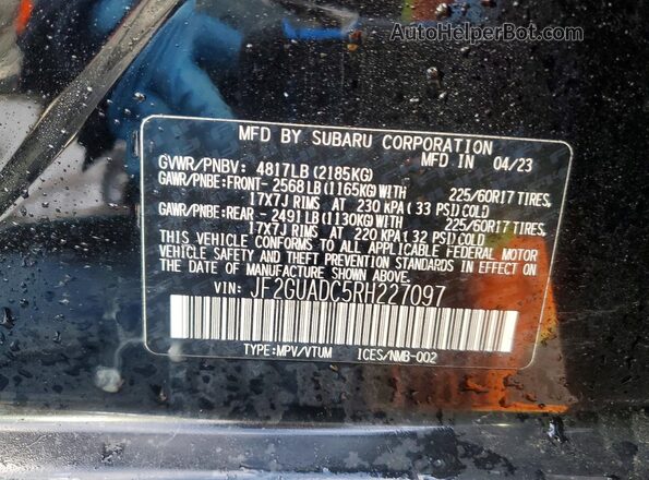 JF2GUADC5RH227097 2024 SUBARU CROSSTREK Black VIN sticker view