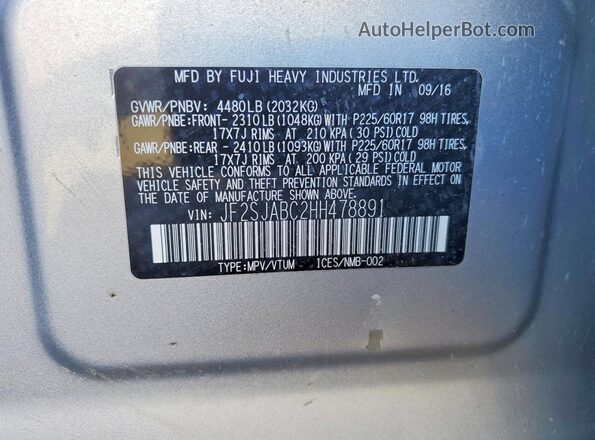 JF2SJABC2HH478891 2017 SUBARU FORESTER 2.5 Silver ძრავის განყოფილების ხედი