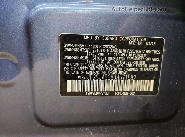 JF2SJABC8JH571582 2018 SUBARU FORESTER 2.5 Blue 360 interior view
