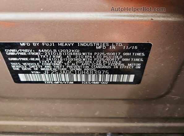JF2SJAGC1GH483975 2016 SUBARU FORESTER 2.5 Tan Vista de la etiqueta del VIN