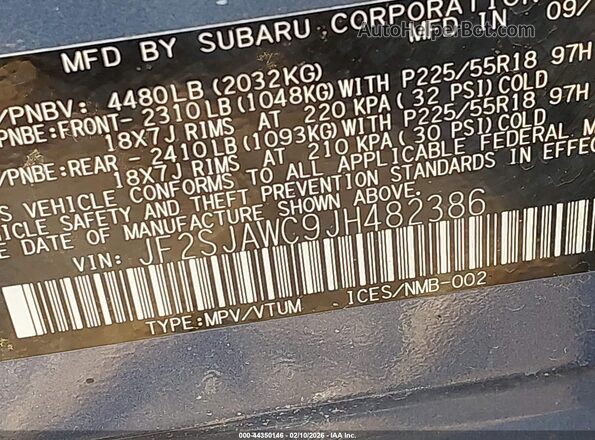 JF2SJAWC9JH482386 2018 SUBARU FORESTER 2.5I TO Blue 