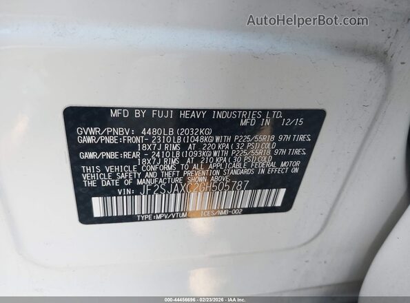 JF2SJAXC2GH505787 2016 SUBARU FORESTER 2.5I TO White Շարժիչի բաժամունքի տեսք