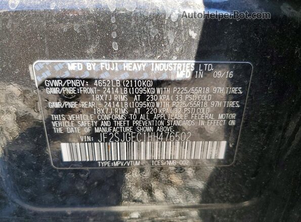 JF2SJGEC1HH476502 2017 SUBARU FORESTER2. Black VIN sticker view