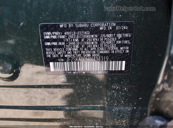 JF2SKADC5RH494319 2024 SUBARU FORESTER Green ძრავის განყოფილების ხედი