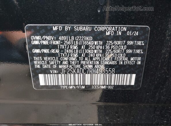 JF2SKADC7RH493558 2024 SUBARU FORESTER Черный Вид подкапотного пространства