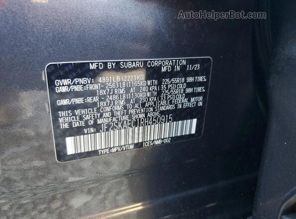 JF2SKAEC1RH450915 2024 SUBARU FORESTER Charcoal Vista de la etiqueta del VIN