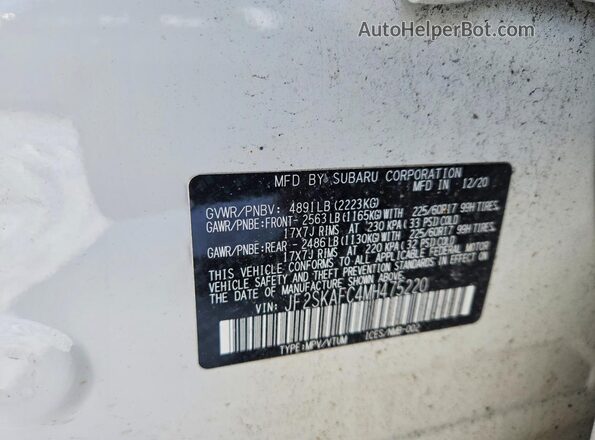 JF2SKAFC4MH475220 2021 SUBARU FORESTER White 
