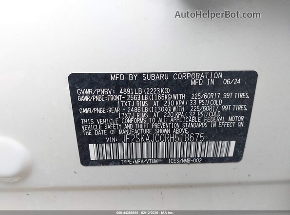 JF2SKAJC0RH518675 2024 SUBARU FORESTER Белый Вид подкапотного пространства