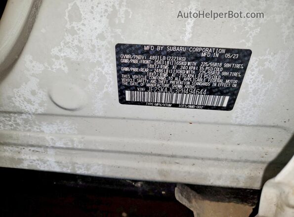 JF2SKAJC3PH494644 2023 SUBARU FORESTER White Вид наклейки з VIN-кодом