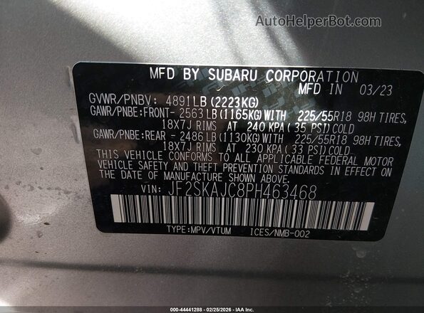 JF2SKAJC8PH463468 2023 SUBARU FORESTER Gray 