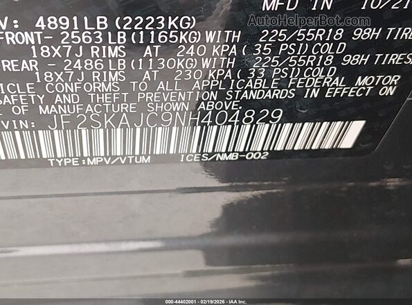 JF2SKAJC9NH404829 2022 SUBARU FORESTER Gray 