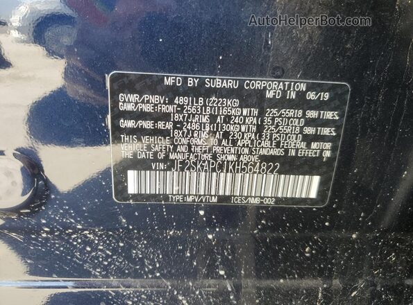 JF2SKAPC1KH564822 2019 SUBARU FORESTER Blue 
