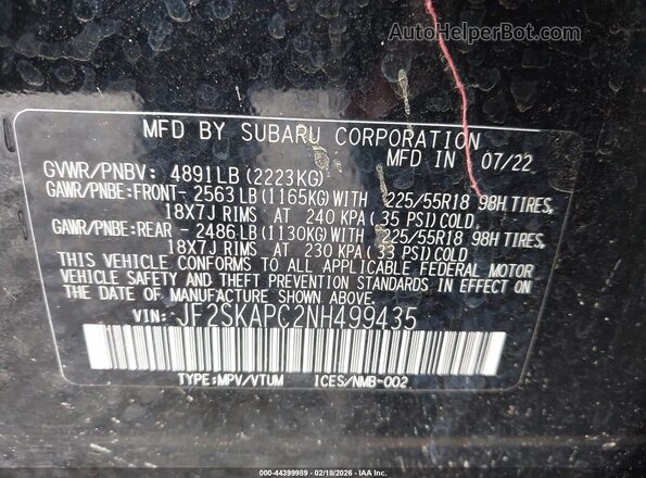 JF2SKAPC2NH499435 2022 SUBARU FORESTER Black Շարժիչի բաժամունքի տեսք