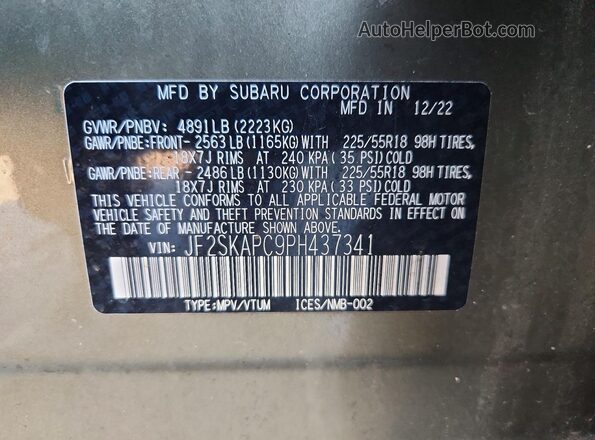 JF2SKAPC9PH437341 2023 SUBARU FORESTER Зеленый Вид наклейки с VIN-кодом